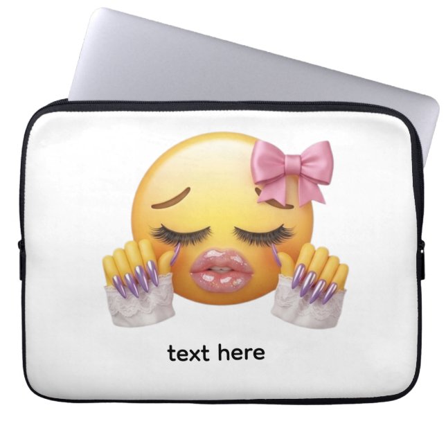 Sassy Blushing Emoji with Pink Bow & Long Nails  Laptop Sleeve (Front)
