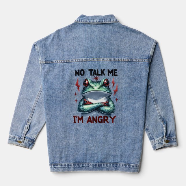 Sassy Bold I'm Angry Frog Graphic Quote Denim Jacket (Back)