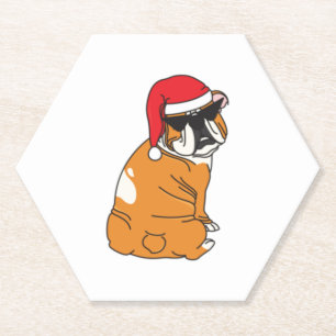 Sassy Bulldog in Santa Hat Paper Coaster