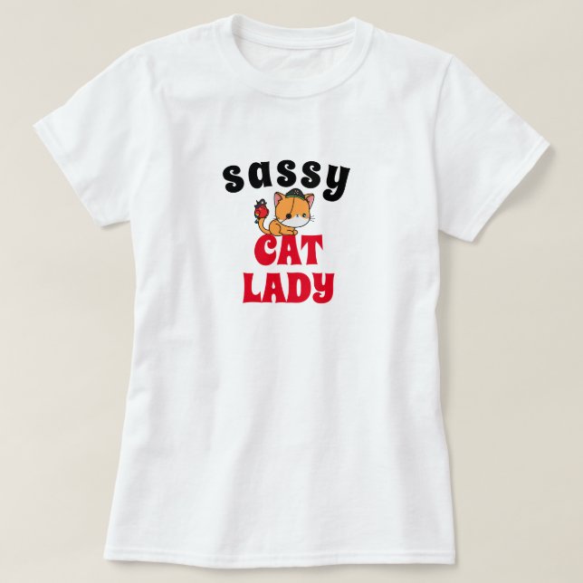 Sassy Cat Lady Funny Pirate Graphic Tee Shirt (Design Front)