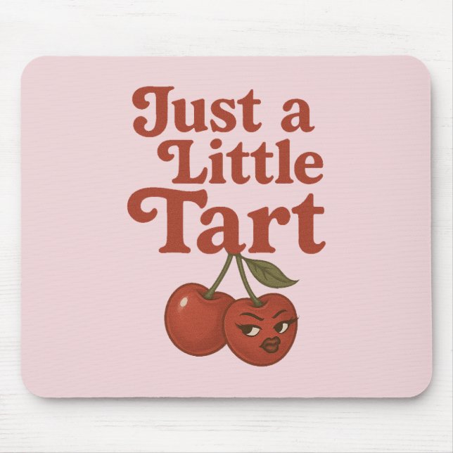 Sassy Cherry Just a Little Tart Retro Red & Pink Mouse Pad (Front)