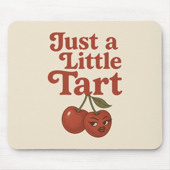 Sassy Cherry Just a Little Tart Retro Red & Pink Mouse Pad (Front)