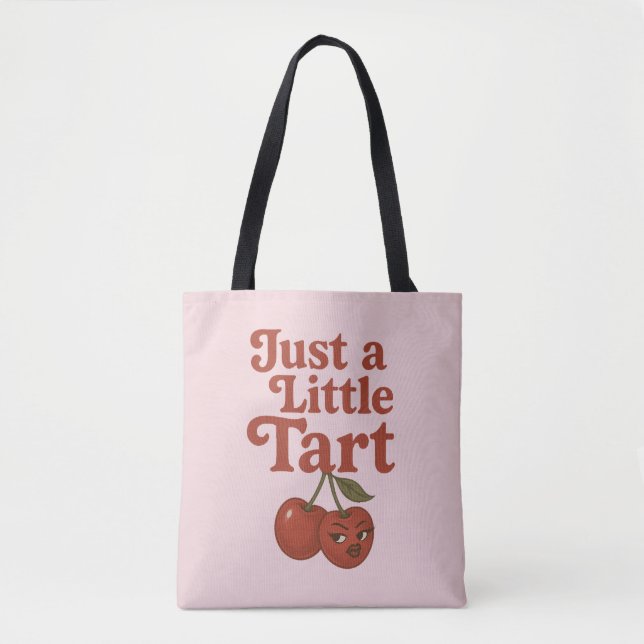 Sassy Cherry Just a Little Tart Retro Red & Pink Tote Bag (Front)