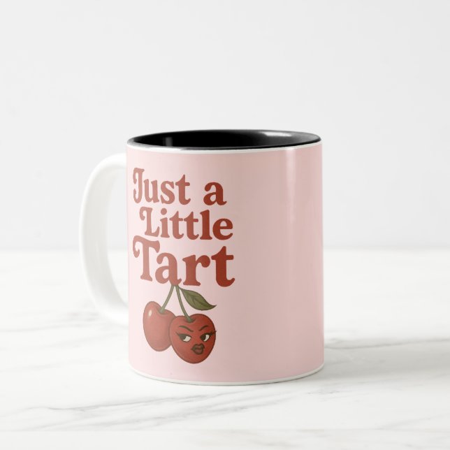 Sassy Cherry Just a Little Tart Retro Red & Pink Two-Tone Coffee Mug (Front Left)