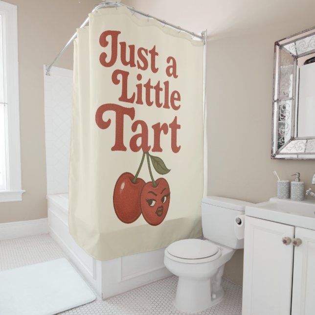 Sassy Cherry Just a Little Tart Retro Red  Shower Curtain (In Situ)