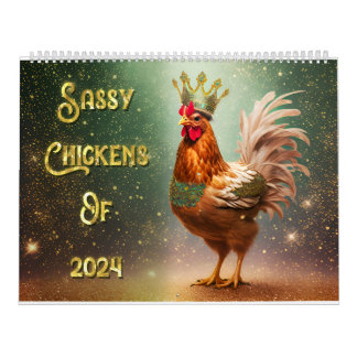 Sassy chickens Two Page LargeCalendar, White Calendar
