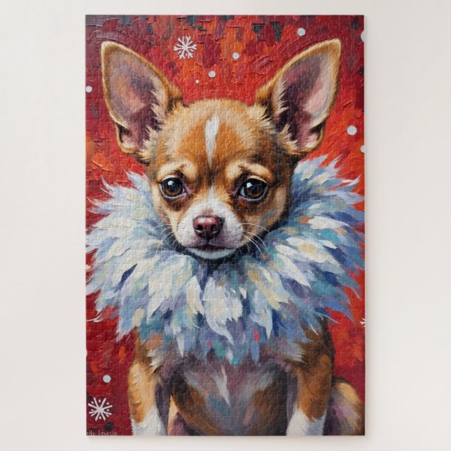 Sassy Chihuahua Dog in Fluffy Winter Fur Collar Jigsaw Puzzle (Vertical)