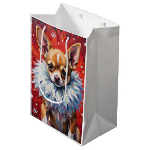 Sassy Chihuahua Dog in Fluffy Winter Fur Collar Medium Gift Bag