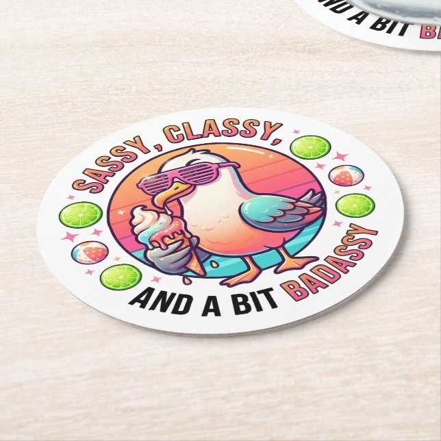Sassy, Classy, and a bit Badassy Round Paper Coaster (Angled)