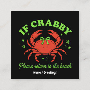 Sassy Coastal Crab Beach Aesthetic Bow Vintage Square Business Card