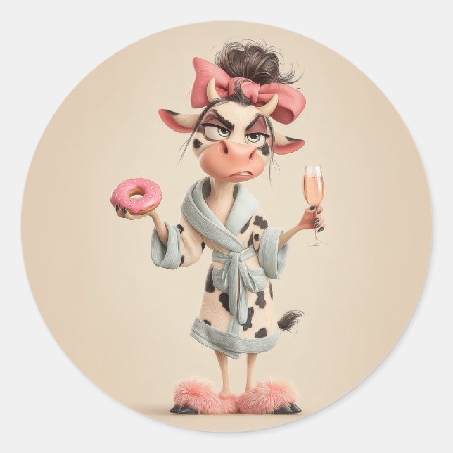 Sassy Cow in Spa Mode Classic Round Sticker (Front)