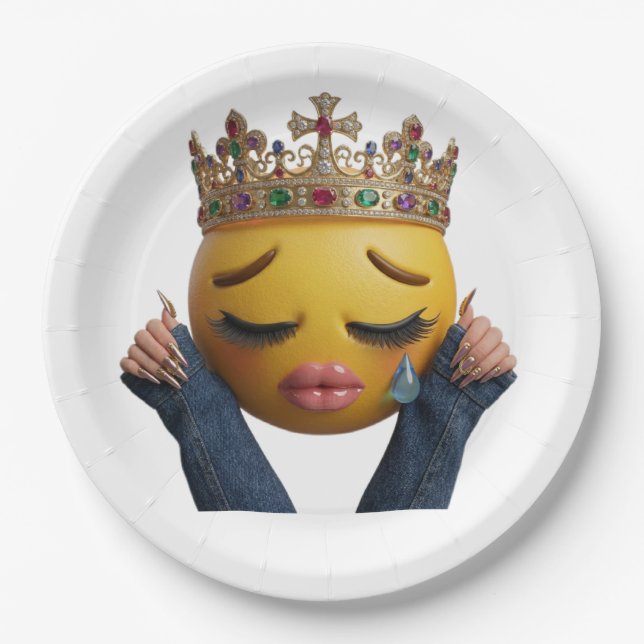 Sassy Crying Emoji Party Balloon - Dramatic Birthd Paper Plate (Front)
