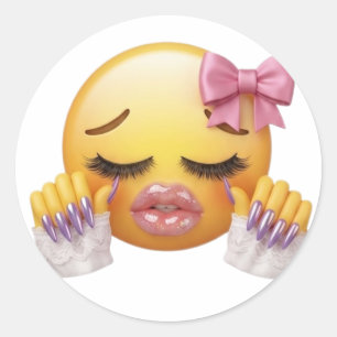 Sassy Crying Emoji with Pink Bow and Nails Classic Round Sticker
