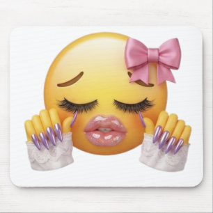 Sassy Crying Emoji with Pink Bow and Nails Mouse Pad