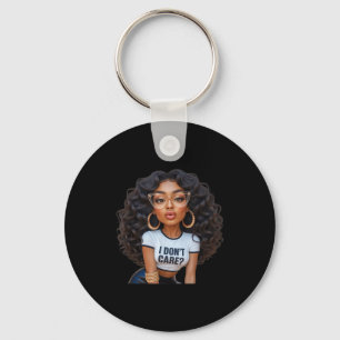 Sassy curly hair girl i don't care attitude key ring