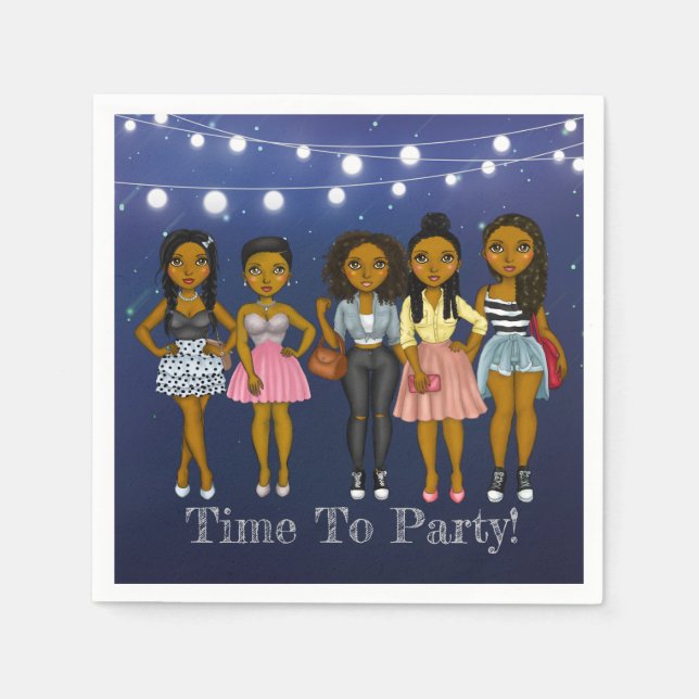 Sassy Diva Blue Time To Party Paper Napkin (Front)