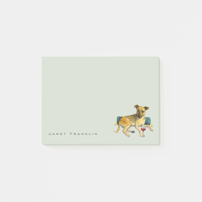 Sassy Dog Enjoying Wine Watercolor Painting Post-it Notes (Front)