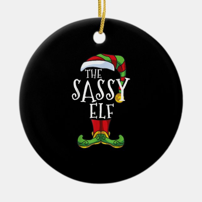 Sassy Elf Family Matching Christmas Group Funny.pn Ceramic Ornament (Front)