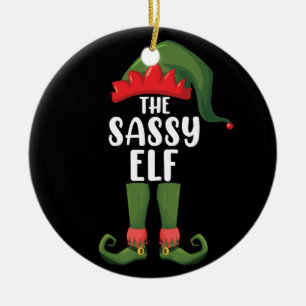 Sassy Elf Matching Family Group Christmas Party Ceramic Ornament