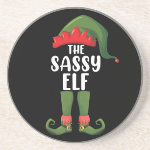 Sassy Elf Matching Family Group Christmas Party Coaster