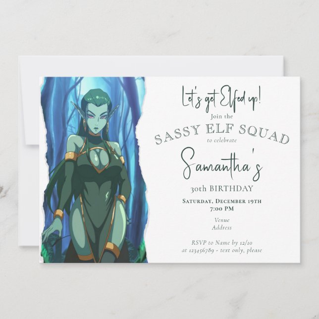 Sassy Elf Squad Adult Holiday Christmas Birthday Invitation (Front)