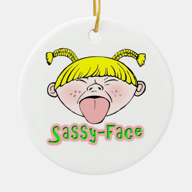 Sassy Face Girl Ceramic Tree Decoration (Front)