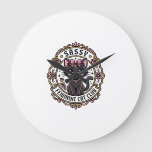 Sassy Feminine Cat Funny Cat Lover Design - Sassy Large Clock