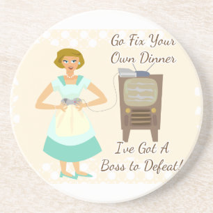 Sassy Fifties Gamer Housewife Coaster