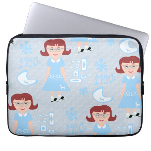 Sassy Fifties Girl Blue Classic Sweetheart Pattern Laptop Sleeve