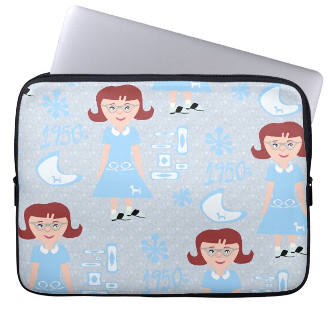 Sassy Fifties Girl Blue Classic Sweetheart Pattern Laptop Sleeve (Front)