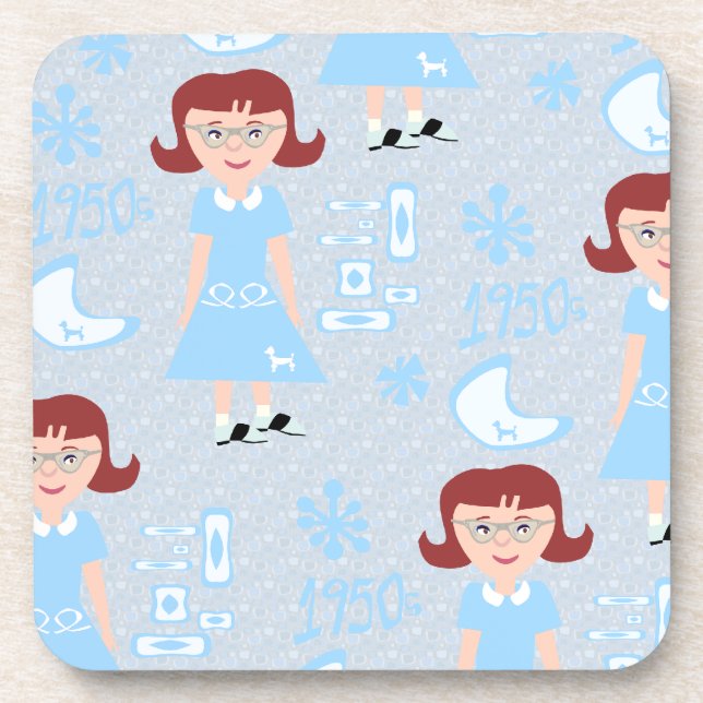 Sassy Fifties Girl Pattern Fun Retro Art Design Coaster (Front)