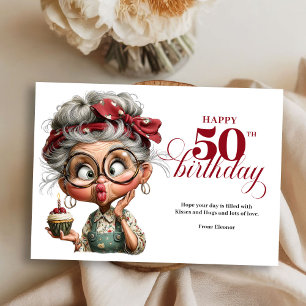 Sassy fifty funny lady whimsical birthday card