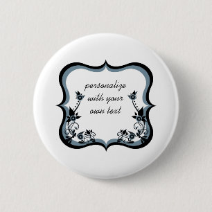 Sassy Floral Frame Button, Dark Periwinkle 6 Cm Round Badge