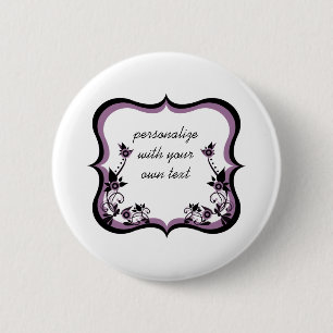 Sassy Floral Frame Button, Purple 6 Cm Round Badge