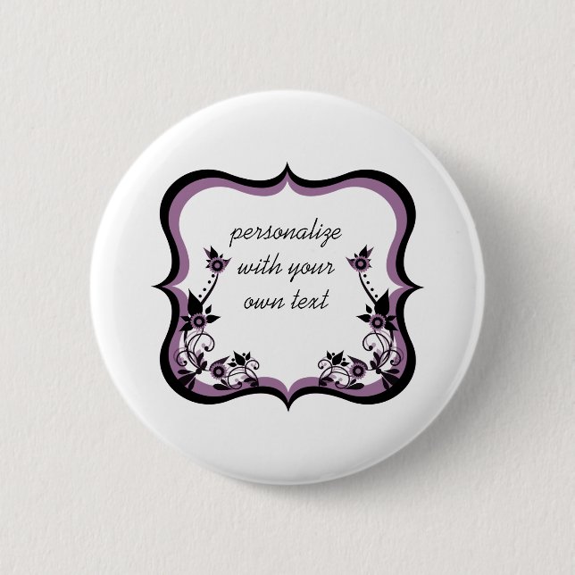 Sassy Floral Frame Button, Purple 6 Cm Round Badge (Front)