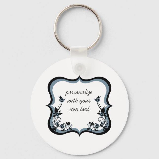 Sassy Floral Frame Keychain, Dark Periwinkle Key Ring (Front)