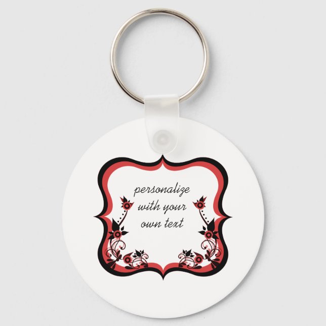 Sassy Floral Frame Keychain, Red Key Ring (Front)