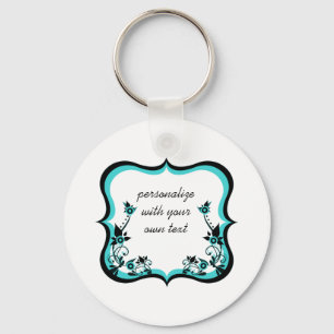 Sassy Floral Frame Keychain, Turquoise Key Ring