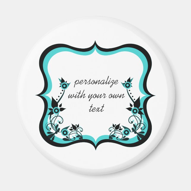 Sassy Floral Frame Magnet, Turquoise Magnet (Front)