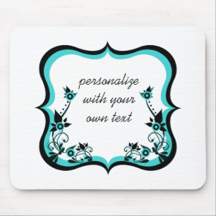Sassy Floral Frame Mousepad, Turquoise Mouse Pad