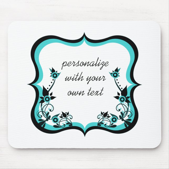 Sassy Floral Frame Mousepad, Turquoise Mouse Pad (Front)