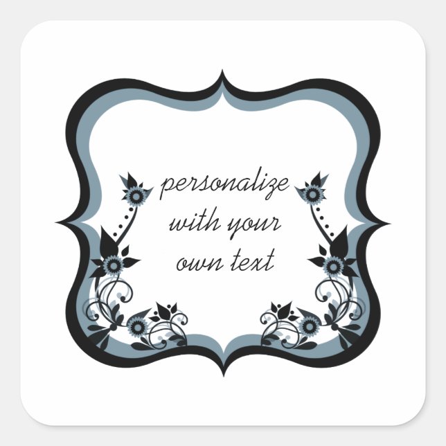 Sassy Floral Frame Square Stickers, Periwinkle Sticker (Front)