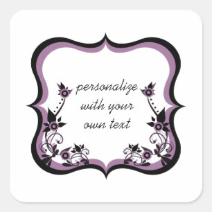 Sassy Floral Frame Square Stickers, Purple Sticker