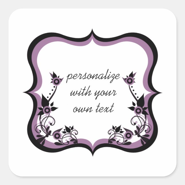 Sassy Floral Frame Square Stickers, Purple Sticker (Front)