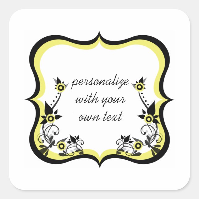 Sassy Floral Frame Square Stickers, Yellow Sticker (Front)