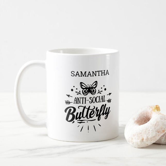 Sassy Funny Girly Anti Social Butterfly Coffee Mug (With Donut)