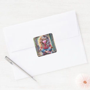 Sassy Girl Blowing Bubblegum Bubble Square Sticker