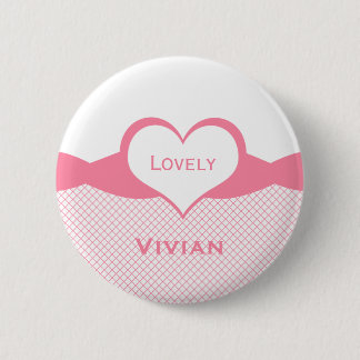 Sassy Heart Fishnet Button, Pink 6 Cm Round Badge