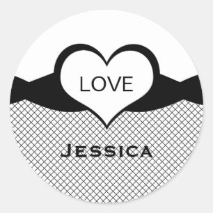 Sassy Heart Fishnet Stickers, Black and White Classic Round Sticker