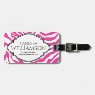 Sassy  HOT Pink Personalised Zebra Print Bag Tag